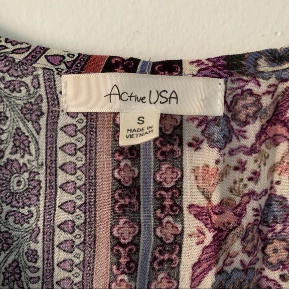 Boho Floral Mix Print Tie Wrap Front Crop Top - S - Picture 4 of 6